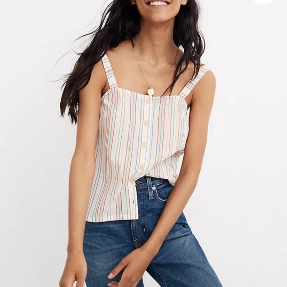 Madewell Button-Front Cami Tank in Textural Rainbow Stripe